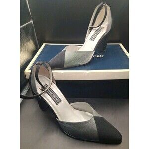 Jennifer Moore Black Pewder Suede Strappy Heels Size 6.5 NIB